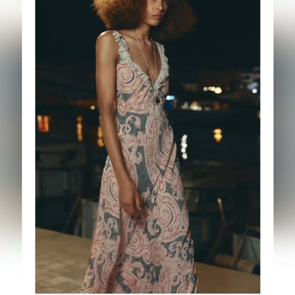 Zara Pink and Blue Paisley Maxi Dress
